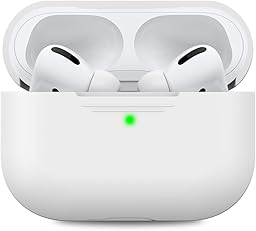 AHASTYLE AirPods Pro Silicone Case Anti-Scratch Protective Case Compatible with Airpods Pro 2019 [Front LED Visible] Shockproof Cover for Apple AirPods Pro (without Carabiner, White)