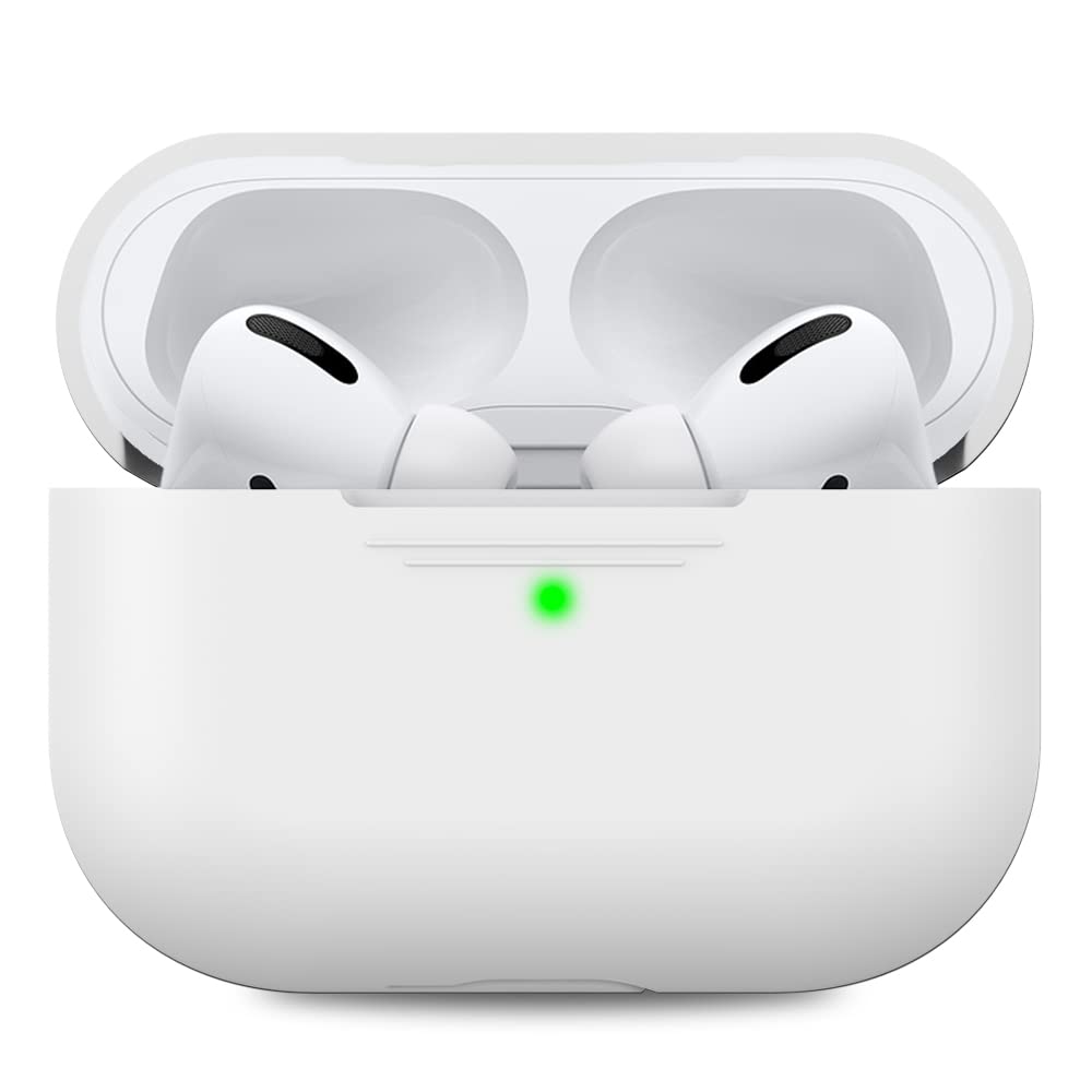 AHASTYLE AirPods Pro Silicone Case Anti-Scratch Protective Case Compatible with Airpods Pro 2019 [Front LED Visible] Shockproof Cover for Apple AirPods Pro (without Carabiner, White)