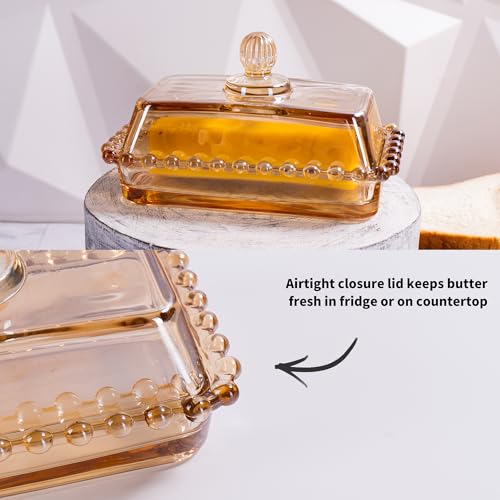Glass Butter Dish with Lid for Countertop, Champagne Color Crystal Covered Butter Stick Holder Tray, Glass Butter Storage Container for Refrigerator by QIANCHANG - Image 5