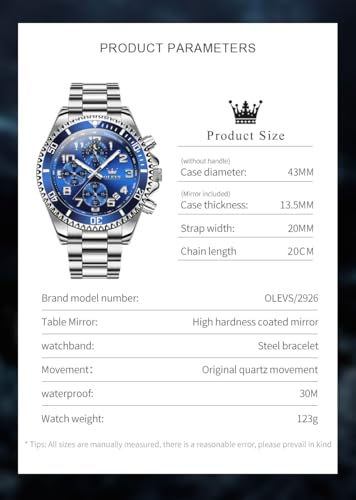 Image of OLEVS Mens Stainless Steel Watch Fashion Luxury Big Face Analog Waterproof