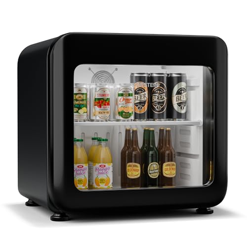 Klarstein Audrey Evo Nevera Bebidas - 46L Frigorífico para Bebidas, Puerta Doble Acristalamiento, Iluminación Led, Termostato Mecánico, Clase Energética C, 0-10°C, Negra