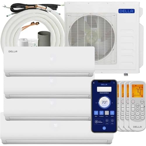 Della 36K BTU (9K 9K 9K 18K) Multi Zone Air Conditioner ODU Quad 4 Zone Mini Split 19 SEER2 208-230V Cools Up to 2200 Sq.Ft, Works with Alexa, Wifi Energy Efficient Pre-Charged Heat Pump Full Set