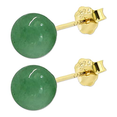 Jade Stud Earrings for Women or Men, 18K Gold Plated 925 Sterling Silver 4-8mm Green Jade Earrings, Good Luck Handmade Jade Earrings Gift for Graduation Birthday Anniversary
