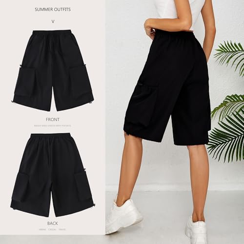 Cargo Shorts Women Y2K Baggy Knee Length Athletic with Pockets Hiking Waterproof Black Pants Men Summer Outfits3