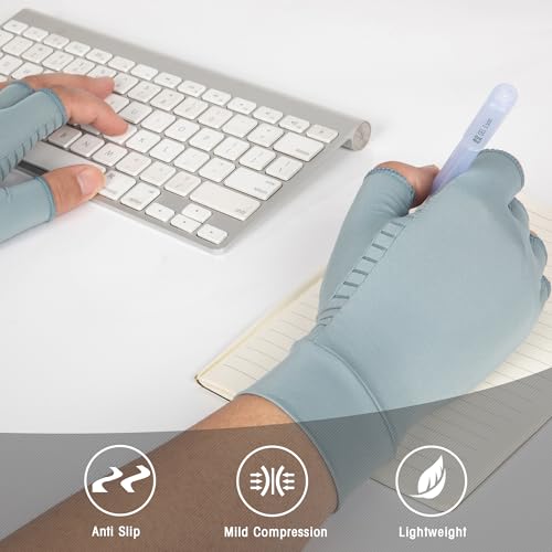 Image of Copper Arthritis Gloves for Women Men, Fingerless Breathable & Moisture Wicking Arthritis Compression Gloves for Relieving Carpal Tunnel Aches, Rheumatoid Pains, Joint Swell Blue-Grey S
