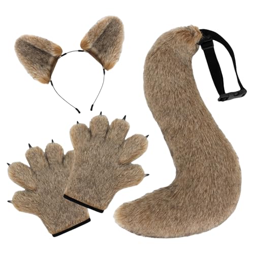 Oreilles de loup avec queue et gants de renard pour adulte