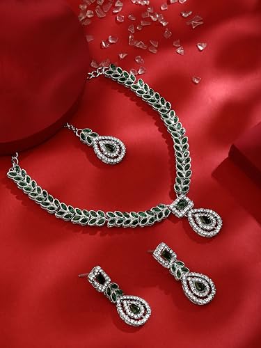Image of Atasi International AD Diamond Kundan Style Silver Plated Crystals Necklace