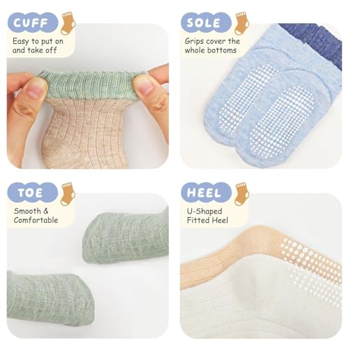 Image of Toddler Non Slip Cotton Crew Socks with Grips for Baby Boys Girls