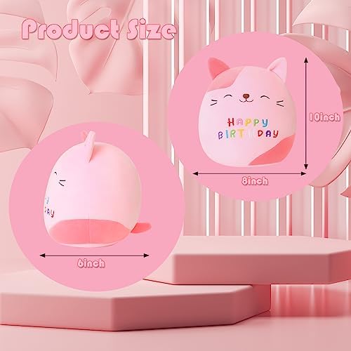 SQEQE Cat Plush Cuddly Birthday Cat Stuffed Animal Toy Soft Kitty Plush Pillows Cartoon Cat Plushies Doll Gift for Kids Birthday (Pink, 10 inch) 3