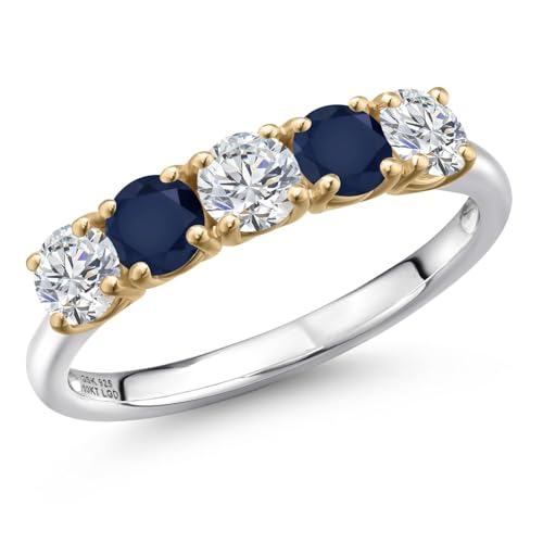 Gem Stone King Lab Grown Diamond & Blue Sapphire Ring