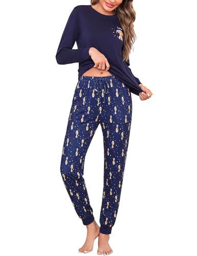 Litherday Schlafanzug Damen Lang Baumwolle Pyjama Hose Lounge Set