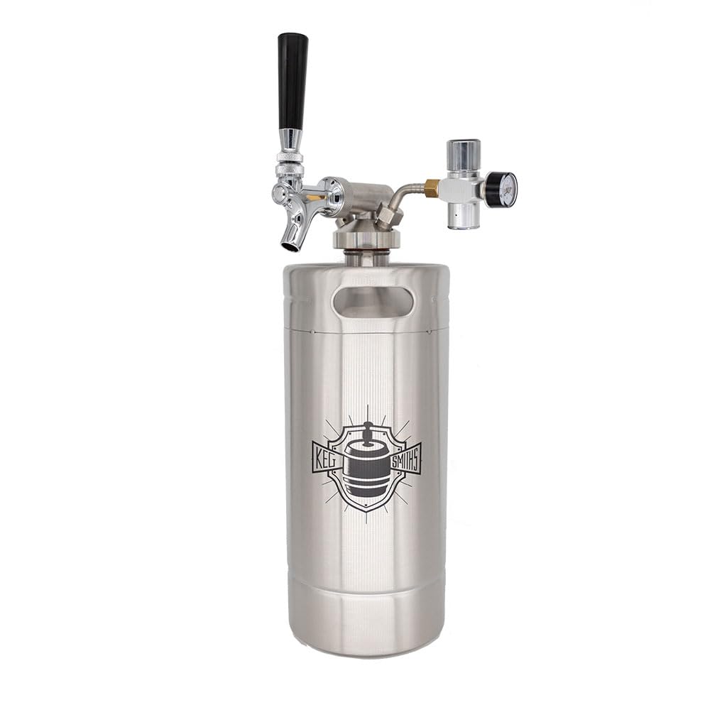 128 oz Portable Draft Keg System | CO2 or Nitrogen Regulated | Stainless Steel Keg | 8 Pint | Mini Keg Draft System (Stainless Steel (Logo))