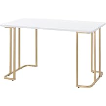 Home Office Furniture Set, Modern Computer Desk Workstation Bookshelf Bookcase File Cabinet Home Office Study Room Writing Desk Furniture Espresso Desk White & Gold Writing Desk