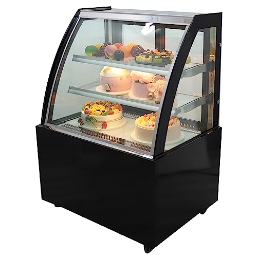 TECHTONGDA Display Refrigerators Cake Showcase Curved Cooling Display Case Commercial Bakery Cabinet with White LED Light Floor Standing 220V Rear Door Black