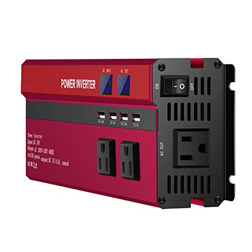 2000W Wechselrichter DC12 / 24V zu AC110 Wandler mit Digitalanzeige 4 USB-Schnittstellen, für Smartphones Laptops Tablets,12v to 110v/2000w