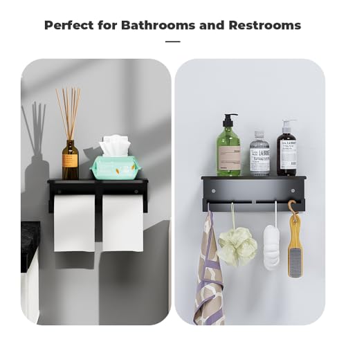 Double Toilet Paper Holder with Shelf, FreshGlow Tissue Holder Matte Black, Wall Mount Commercial Toilet Paper Dispenser Phone Shelf Stainless Steel, Tissue Roll for Bathroom by THE FRESHGLOW CO - Image 6