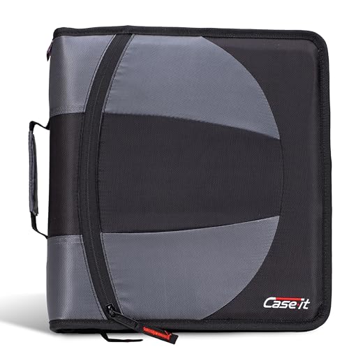 Case-it The Dual 2-in-1 Zipper Binder | Two 1.5-Inch D-Rings, 600 Sheet Capacity, Pencil Pouch & Multiple Pockets | School & Office Organizer with Shoulder Strap | Dual-101 Jet Black by Case it - Used condition - US$13.49