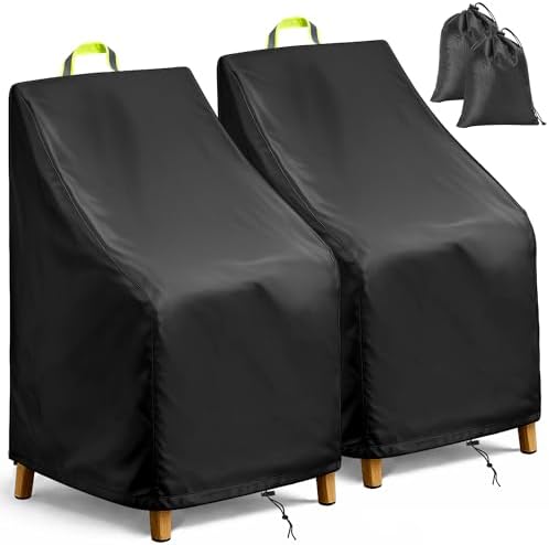 Gartenstühl Abdeckung 420D, Schutzhülle für Gartenstühle& Stapelstühle | winterfest & wasserdicht – UV-abdeckhauben & hüllen für Stapelstühle, Material mit Zugkordel, 70x70x80/120c