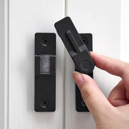 Wocoe Black Flip Barn Door Lock - 180 Degree Barn Door Lock Privacy Security Latch - Elegant Gate Latch Hardware for Barn Doors, Gardens, Windows, Cabinets, Bathrooms, and Sliding Doors