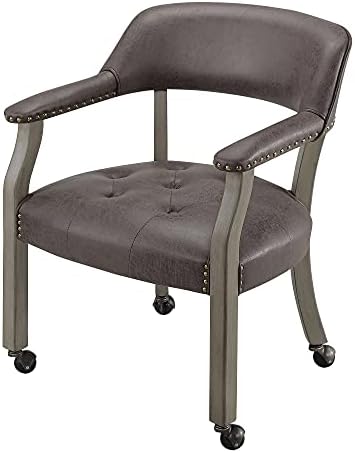 Solid Wood Boss Caption's Chairs, Dinning Chairs with Wheels and Arms,Office Desk Chairs, Classic Swivel Accent Chairs with Upholstered,31.5¡±H for Living Room Dinning Home Office Retro SY1318DK
