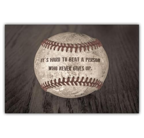 It’s Hard to Beat a Person Who Never Gives Up Baseball Quote 11x14 Unframed Print – Vintage Sports Wall Art for Game Room, Bedroom, or Office Décor