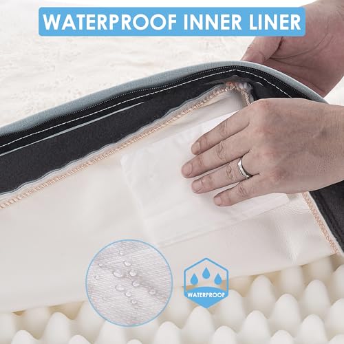 Image of Orthopedic Dog Bed for Large Dogs - Big Waterproof Dog Crate Bed with Removable Washable Cover, Egg Crate Foam Support, Anti-Slip Bottom, Deluxe Plush Pet Bed Mat (Blue)