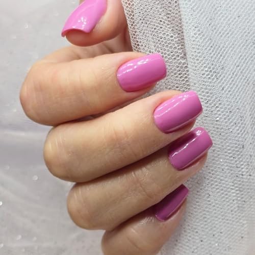 120Pcs Short Press on Nails Square Round Fake Nails, Glossy Purpl...