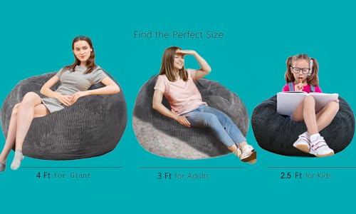 Image of Bean Bag Chair, 4FT Round Memory Foam Filled Bean Bag for Teens & Kids, Ultra Soft Faux Fur Fabric Bean Bag Chairs for Playroom, Living Room, Bedroom,Black