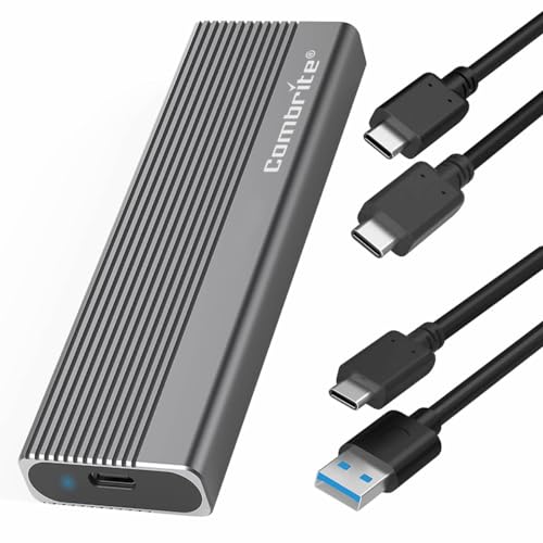 Combrite Alloggiamento SSD M.2 di alta qualità, per NVMe e NGFF doppio protocollo, USB-C 3.2 Ultraspeed HDD esterno Caddy Design senza attrezzi, per M2 NGFF PCI-E SSD 2230/2242/2260/2280, alluminio