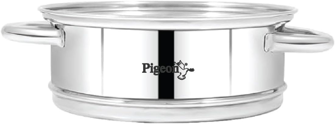 Pigeon Elantra Stainless Steel 3 Tier Steamer Pot Set with Glass Lid | Pasta Steamer Momo/Modak Maker | Vegetable Steamer | Rice Steamer (24cm)|Capsulated Induction Bottom|ISI Certified