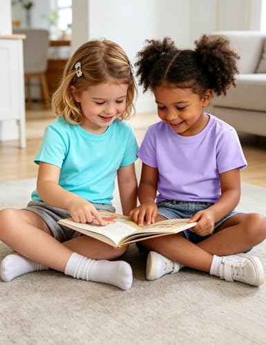 ZUEMET 3 Pack Baby Girls Short Sleeve T-Shirts Infant Soft Cotton Tee Toddler Girl Clothes Size 3T Green+Light Purple+Peach Pink