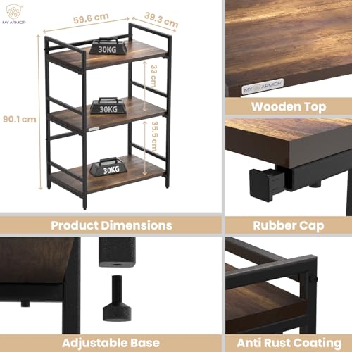 MY ARMOR Oven Stand, Wooden Microwave Stand, Platform Top Utensils Organizer Stand, Dish Rack for Home & Kitchen appliances, Large Enginered Wood Shelf - 3 Tier 2 41VRg Ub+5L