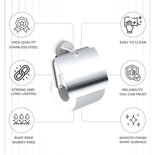 Image of iBELL Toilet Paper Roll Holder for Bathroom | Stainless Steel Toilet Tissue Holder | Wall-Mounted Toilet Roll Stand | Bathroom Accessories - Chrome