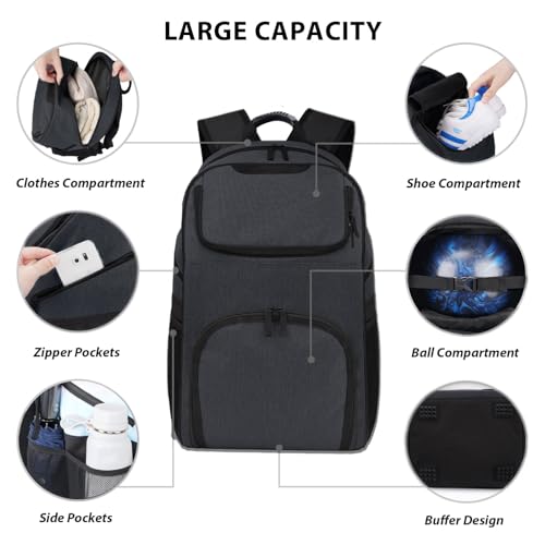 HUIMSWARM Bowling Bag for Accessories,Shoes and Balls Separate Space,Silicone Handle,Large, with Padded Ball Holder,Gifts for Bowling Lovers (Gery) (Black)