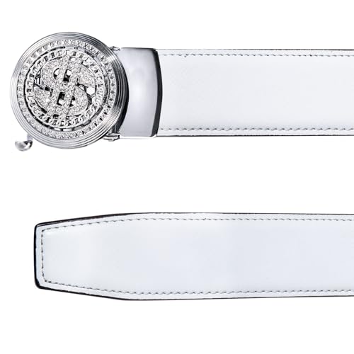 Image of Dubulle Designer Men's Belts, Ratchet Leather Sliding Buckle Dress Belt