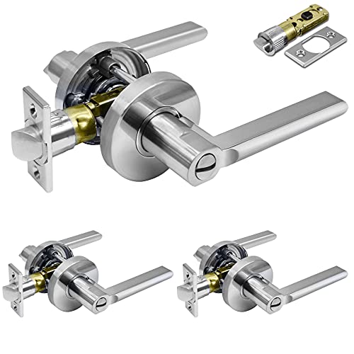 One-Day Sale: Up to 60% Off [3 Pack] BESTTEN Vienna Series All Metal Privacy Door Lever with Removable Latch Plate, Commercial and Residential, Contemporary Round Handle Design for Bathroom or Bedroom, Satin Chrome