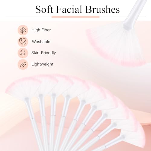 Image of 9 Pieces Facial Fan Mask Brushes, Soft Facial Applicator Brushes Tools for Peel Glycolic Makeup for Mud Cream(White Pink)