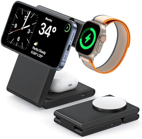Chargeur sans Fil Rapide, Chargeur Induction 3 en 1 Magnétique
