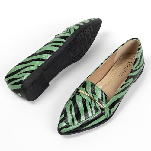 Image of Pointy Toe Penny Loafers for Women Dress Office Work Flats Shoes | Comfortable Women's Faux Suede Leather Slip On Flat Loafers for Driving Business Casual Cute Ballet Shoes