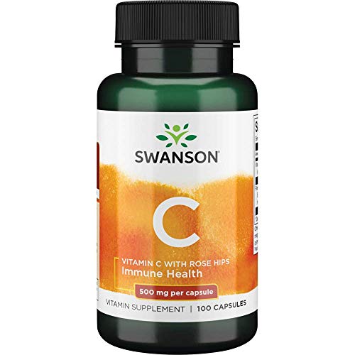 Swanson Vitamin C with Rose Hips Immune System Support Skin Cardiovascular Health Antioxidant Supplement 500 mg 100 Capsules (Caps)