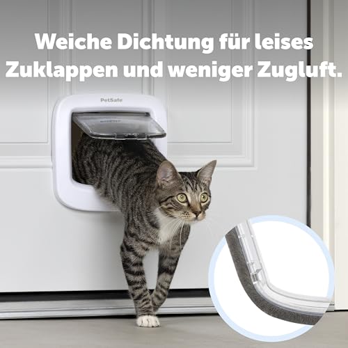 PetSafe Manuelle Katzenklappe, Handverriegelung mit 4 Verschlussoptionen, Mit Wetterdichtung, Katzen bis 7 kg, Weiß