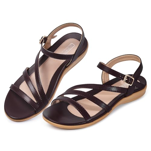Image of Flat Sandals for Women Dressy - Comfortable Summer Strappy Sandal | Dress Comfy Walking Ankle Strap Open Toe Casual Womens Sandal - Arch Support Cushioned Wedding Shoes for All-Day Comfort