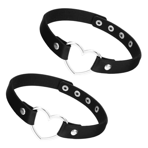 2 Stück Punk Herz Choker Halsband Choker Kette Damen Vier Schnallen Verstellbar Goth Chokers Pu Leder Halsreif mit Kette Herz Anhänger Elegant Chokers Kragen Schwarz Damen