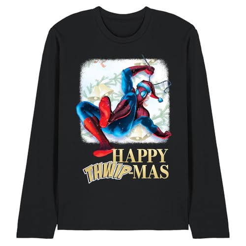 Spiderman t-shirt à manches longues de Noël noir pour vos soirées festives en famille
