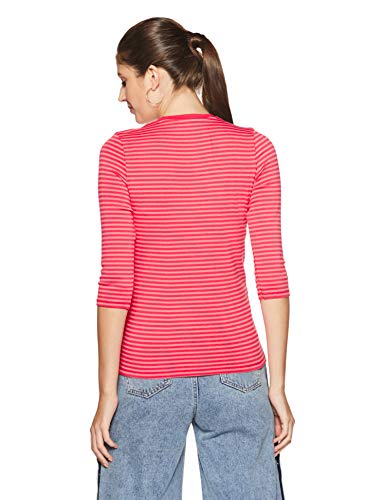 Image of Jockey 1360 Women's Super Combed Cotton Elastane Stretch Slim Fit Striped Round Neck Three Quarter Sleeve T-Shirt