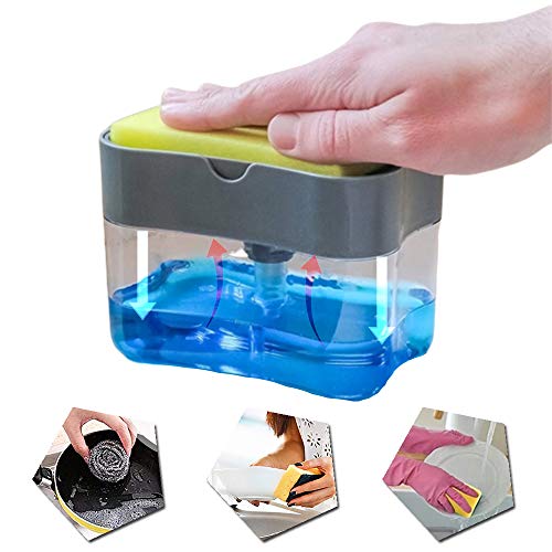 Preisvergleich Produktbild Notdark Seifenspender Set, Spülbecken Organizer Pumpseifenspender mit Schwammhalterung, Spülmittel-Spender Küchenutensilienhalter für Küche Flüssigseifen-Spender (Grau)