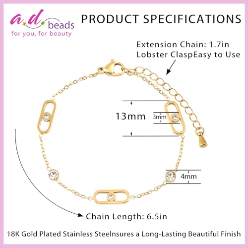 Image of 18K Gold Plated Stainless Steel Dainty Charms Colorful Crystal Birthstone Bracelet Minimalist Cute Jewelry for Women