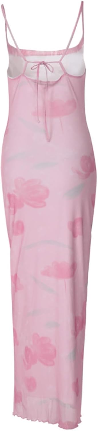 Women's 2025 Summer Dresses Floral Bodycon Maxi Dress Spaghetti Strap Backless Cocktail Party Long Dresses - Image 5