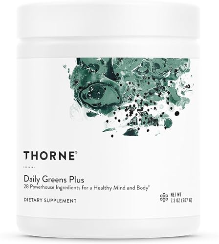 THORNE Daily Greens Plus - Comprehensive Greens Powder with Matcha Spirulina Moringa and Adaptogen Mushroom and Antioxidant Blends - Refreshing Mint Flavor - 30 Servings