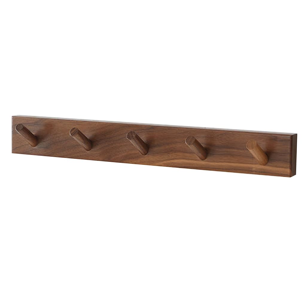 Lmysxaoz Brown Solid Wood Coat Rack Wall Mount, Wooden Hooks Entryway Hanging Rail Clothes Towel Racks With Hook For Coat, Bag, Towel, Key, Hat, Umbrella 5Hook